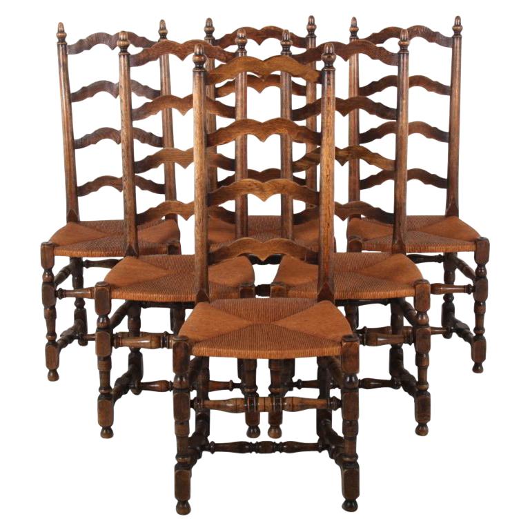 Set of Six Country French Ladder Back Dining Chairs