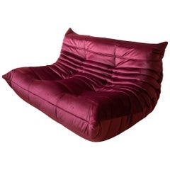 Togo 2-Seat Sofa in Burgundy Velvet by Michel Ducaroy for Ligne Roset