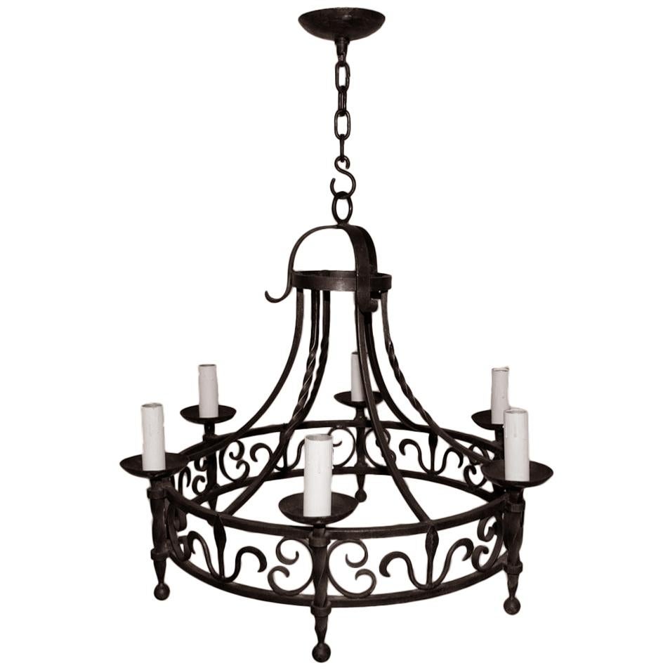 Elegant French, 1940s Wrought Iron Chandelier