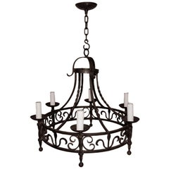 Elegant French, 1940s Wrought Iron Chandelier