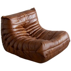 Togo Longue Chair in Whiskey Leather by Michel Ducaroy, Ligne Roset