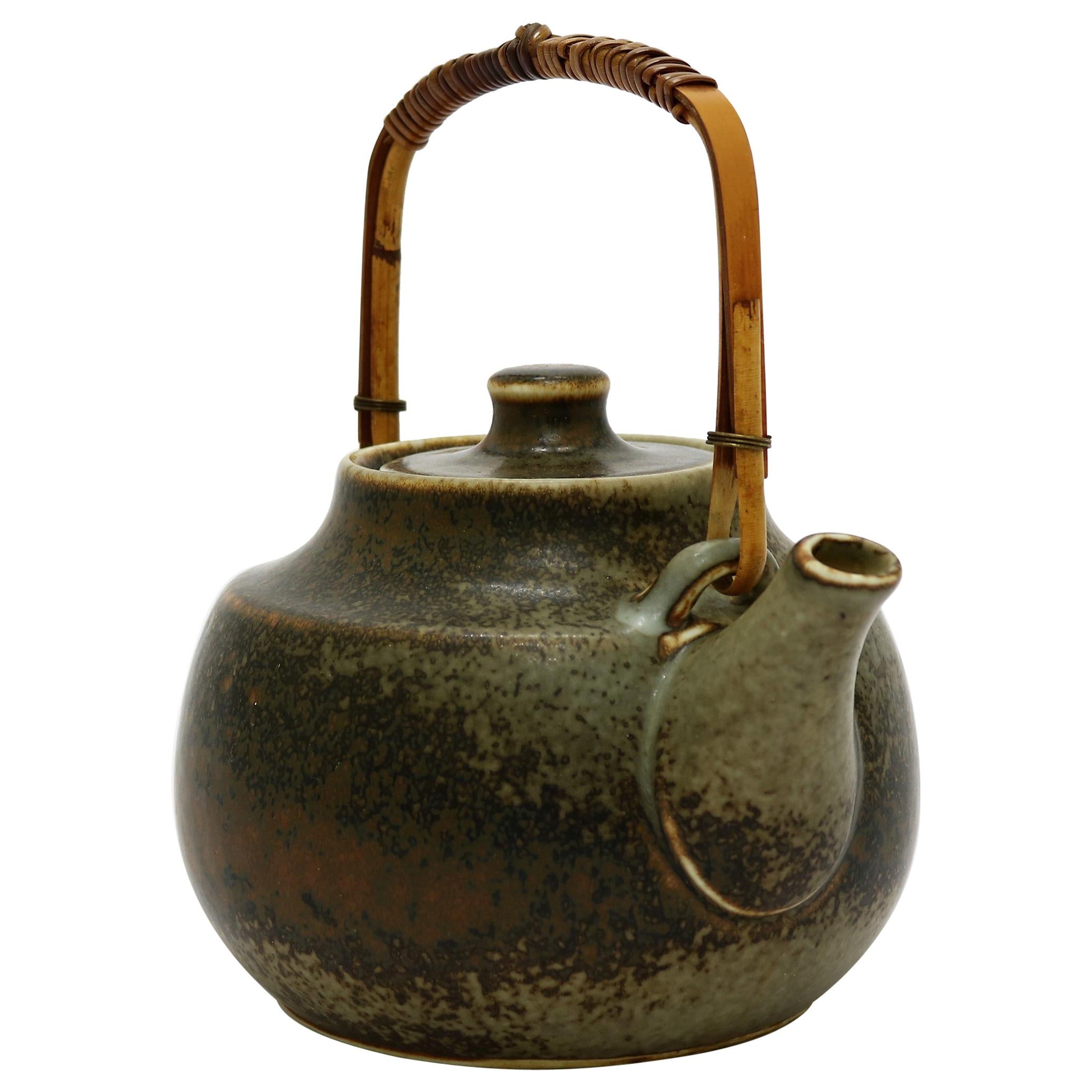 Carl-Harry Stalhane Stoneware Tea Pot Made at Rörstrand, Sweden in the 1960s