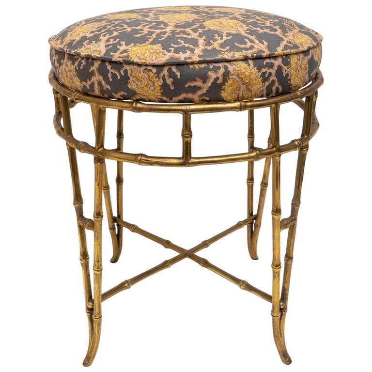 Brass Faux Bamboo Vanity Stool For Sale at 1stDibs