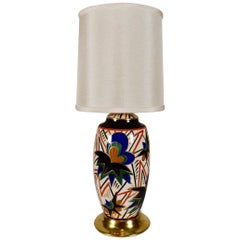 Antique Demure Art Deco Ceramic Lamp on Custom 23-Karat Water Gilt Base