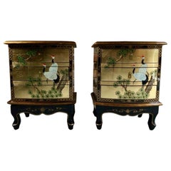 Magnificent Gilded Japanese Bedside Cabinets Nightstands and Trunk Lacquered
