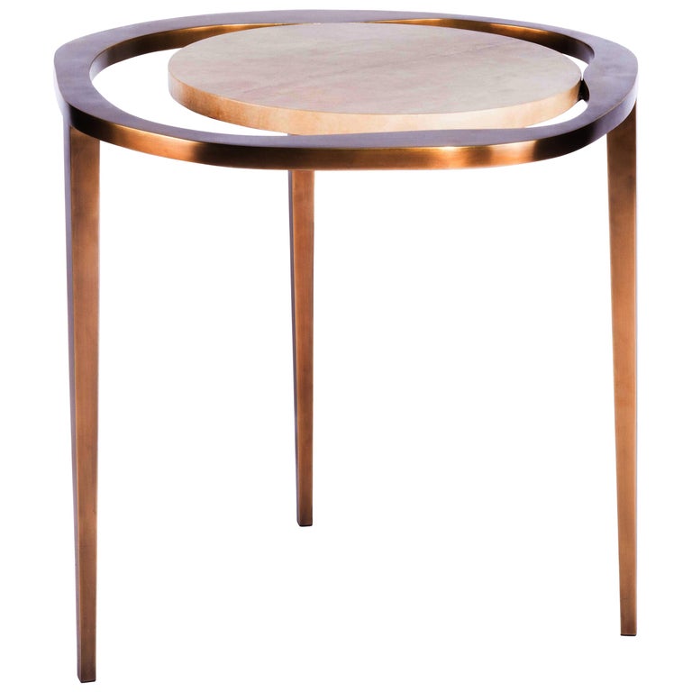Nesting Side Table "Lily L" in Parchment & Bronze Patina Brass by R & Y Augousti For Sale