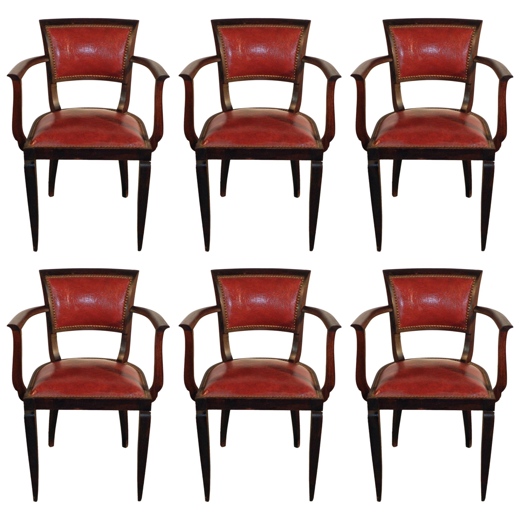 Set of Six Art Deco Armchairs, circa 1930 For Sale