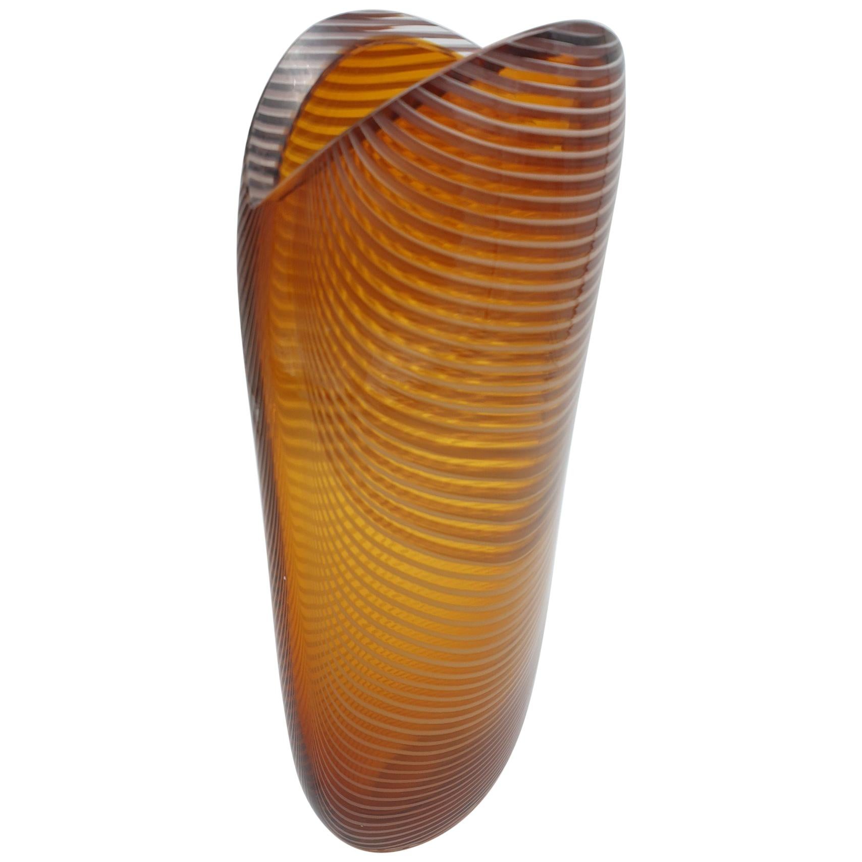 Modern Amber Murano Glass Vase, "Cappe" Collection by Cenedese, Late 1990s For Sale