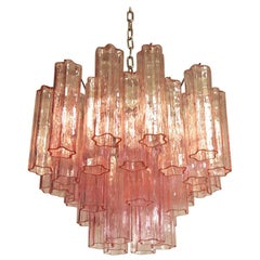 Fantastic Murano Glass Tube Chandelier, 36 Pink Glass Tube