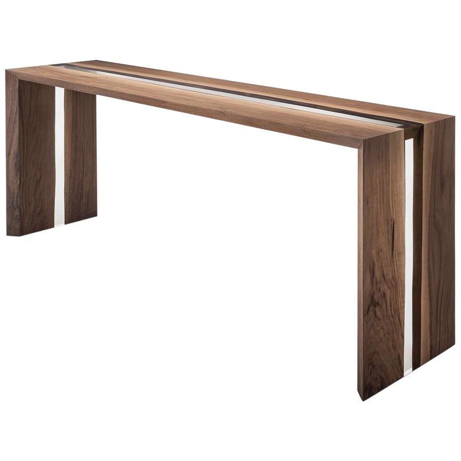 Resin Linea Console Table Walnut Wood and Resin For Sale
