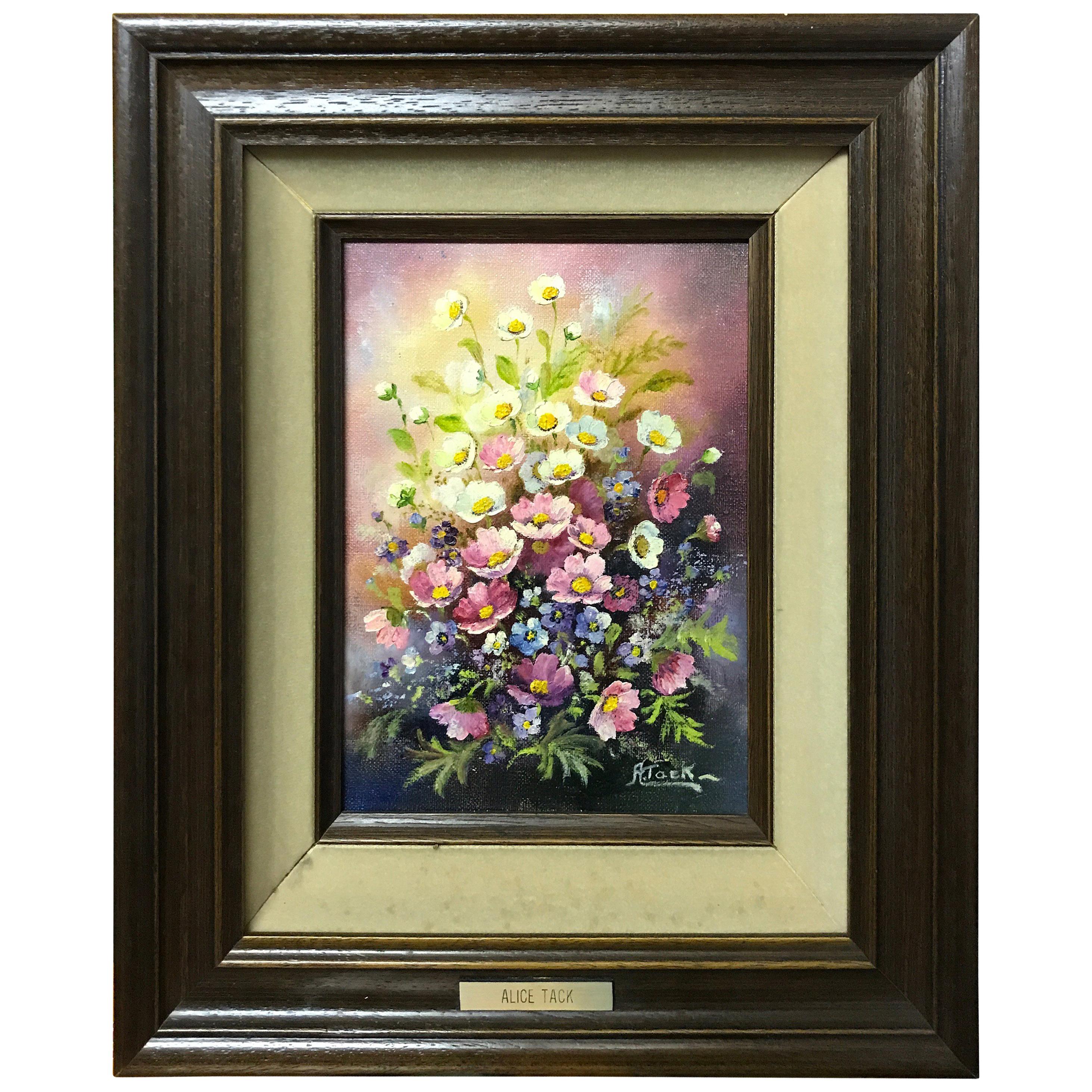 Alice Tack, Flowers Oil on Canvas, 1982 For Sale