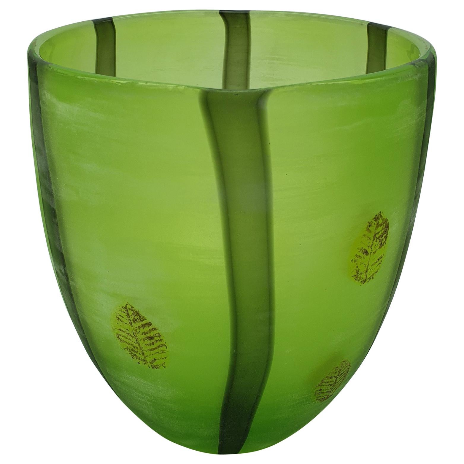 Modern Large Murano Glass Vase with Leaves in Sabbiato Finish, by Cenedese, 1988 For Sale