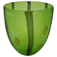 Modern Large Murano Glass Vase with Leaves in Sabbiato Finish, by Cenedese, 1988
