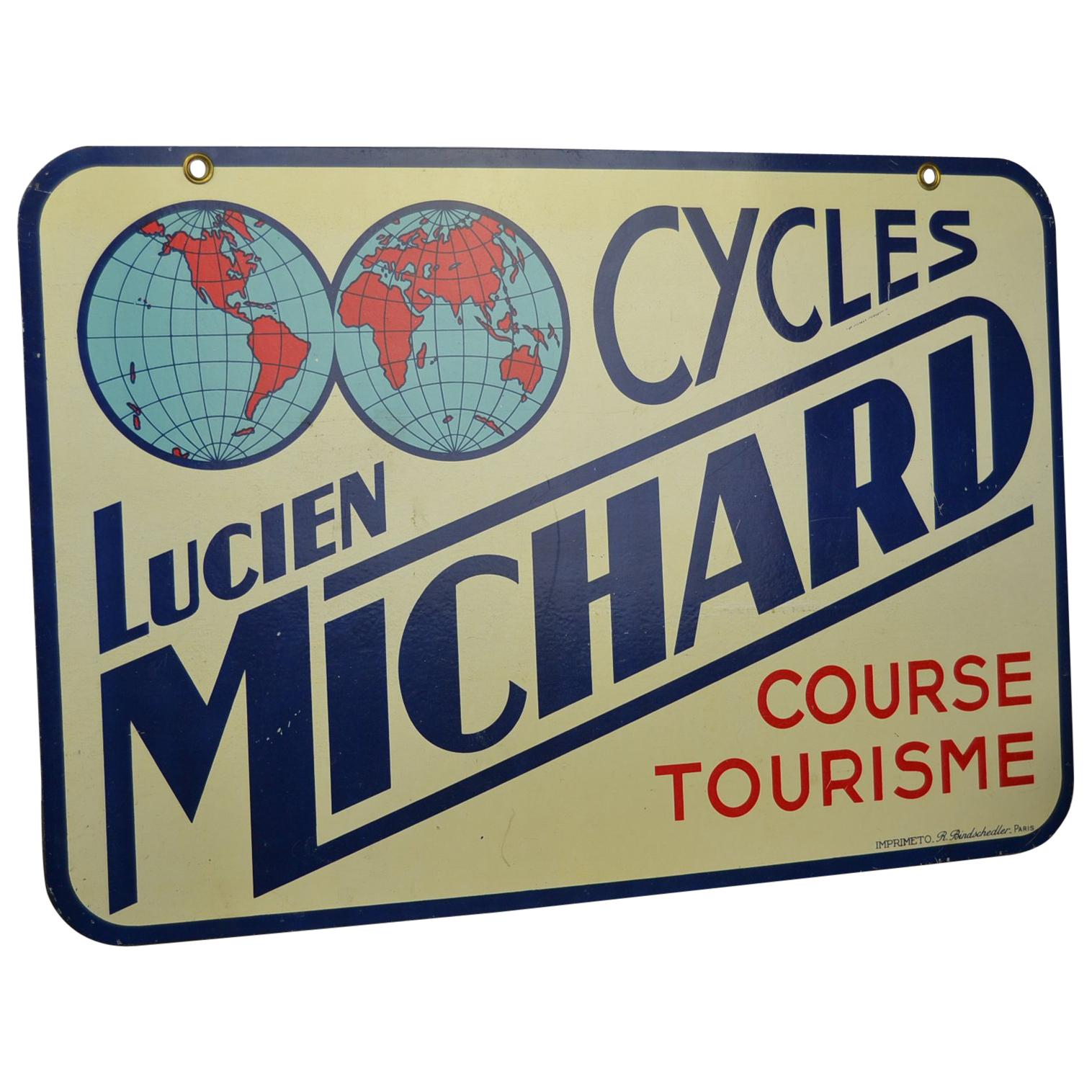 Double-Sided Metal Trade Sign for Cycles Lucien Michard, France, 1950s