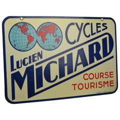 Enseigne en métal double face pour cycles Lucien Michard:: France:: années 1950