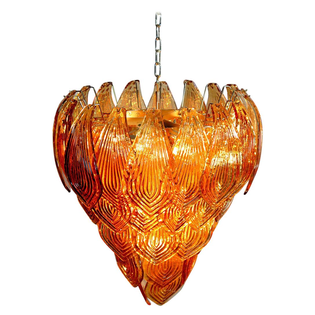 Huge Italian Murano Six-Tier Felci Glass Chandelier - Amber Glasses