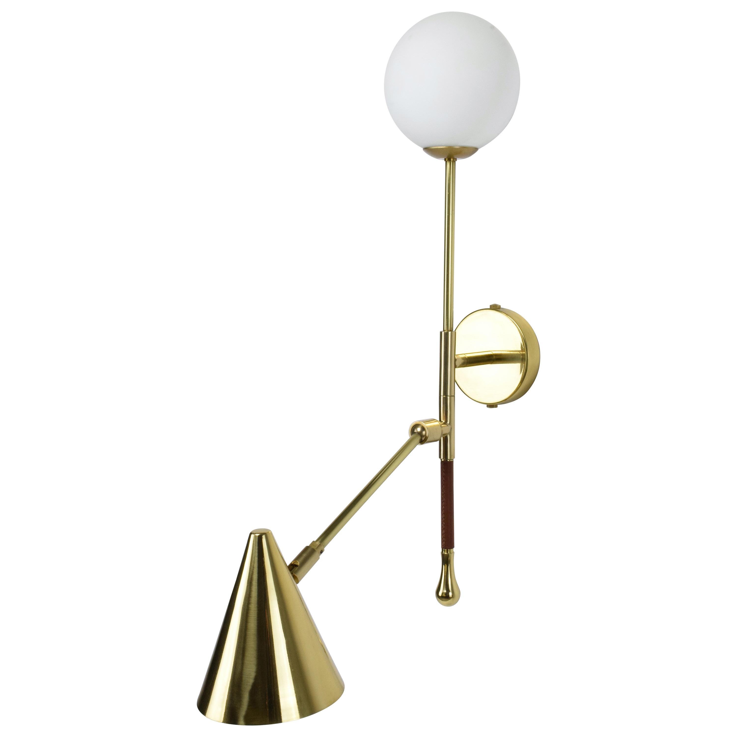 Modern De.Light W1 Contemporary Brass Articulating Double Wall Light, Flow Collection