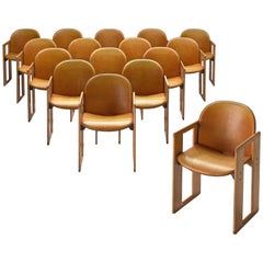 Afra and Tobia Scarpa Dialogo Cognac Leather Dining Chairs