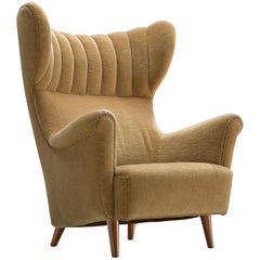 Danish Wingback Chair in Velvet and Teak, 1940s