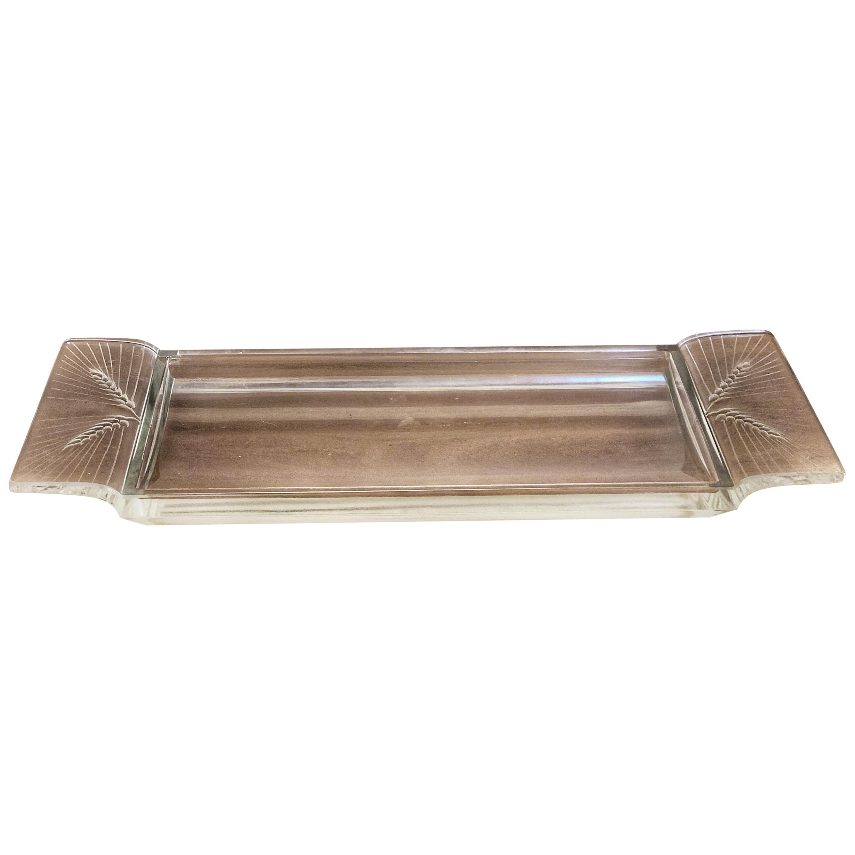 Lalique Wheat Stalks Clear Crystal Glass Serving Tray / Plate For Sale