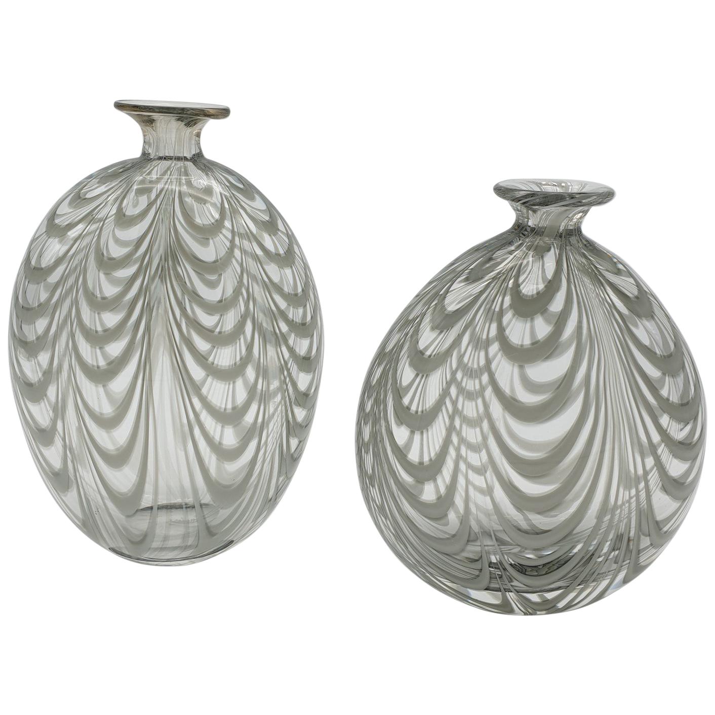 Pair of Murano Glass Vases in "Fenicio" Festooning Pattern by Cenedese, 1970s For Sale