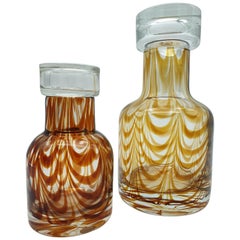 Retro Pair of Modern Murano Glass Vases in Amber "Fenicio" Pattern by Cenedese, 1970s