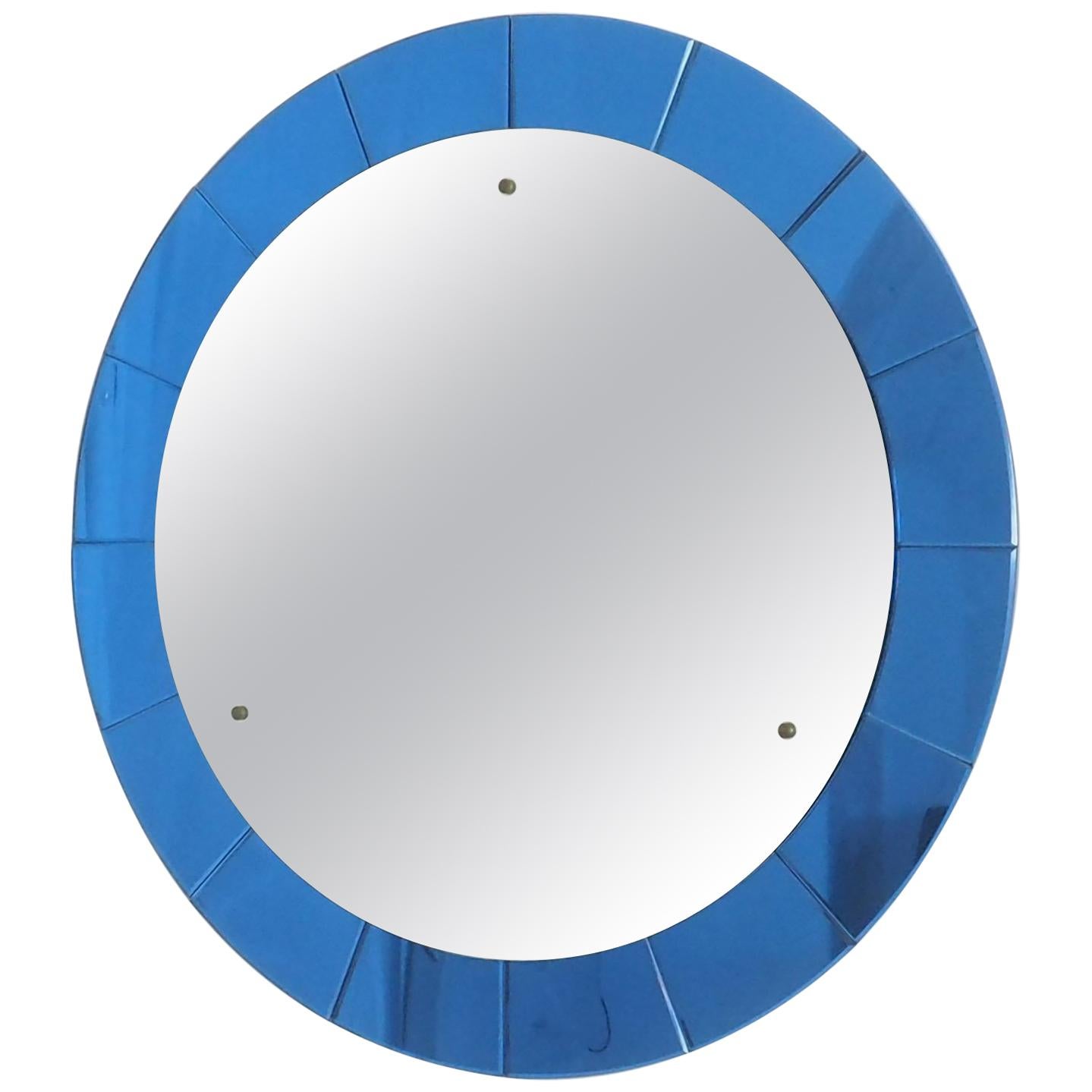 Mid-century Modern Cristal Arte Monumental Blue Round Wall Mirror, Italy  1950s For Sale