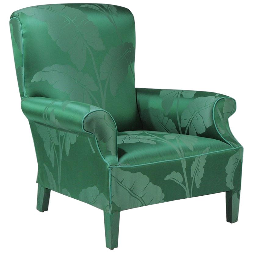 Emerald Green Silk Fancy Vintage Club Chair