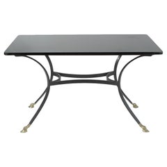 Sexy Black Glass and Wrought Iron Dining Table with Brass Feet