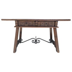 18th Century Catalan Spanish Baroque Walnut Trestle Table, Restored