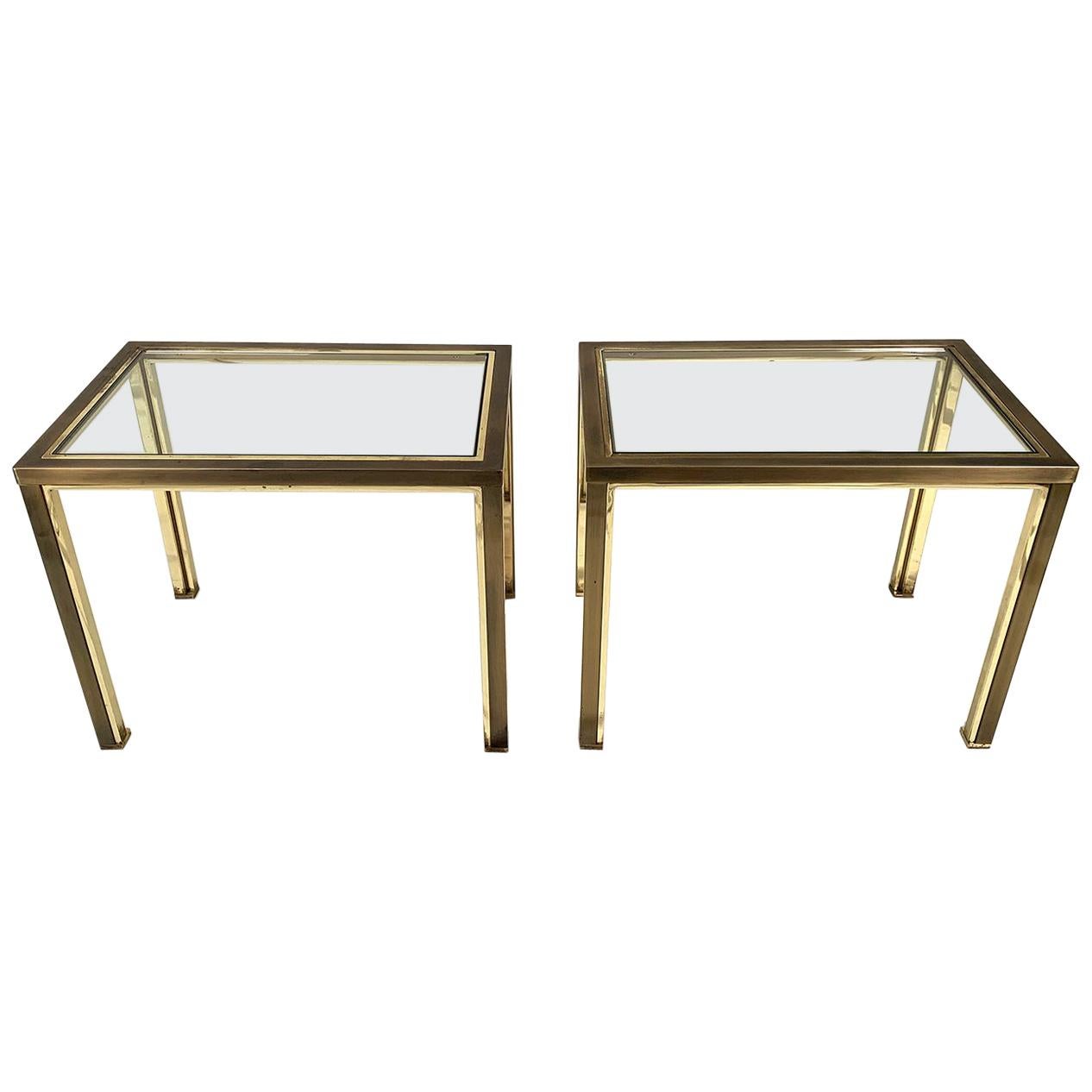 Pair of Brushed steel and Brass Side Tables from Belgo Chrome, 1980s