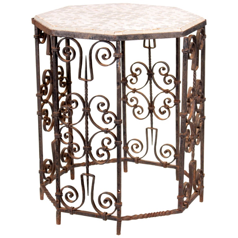 19th Century French Wrought Iron Octagonal Ceramic Top Table at 1stDibs