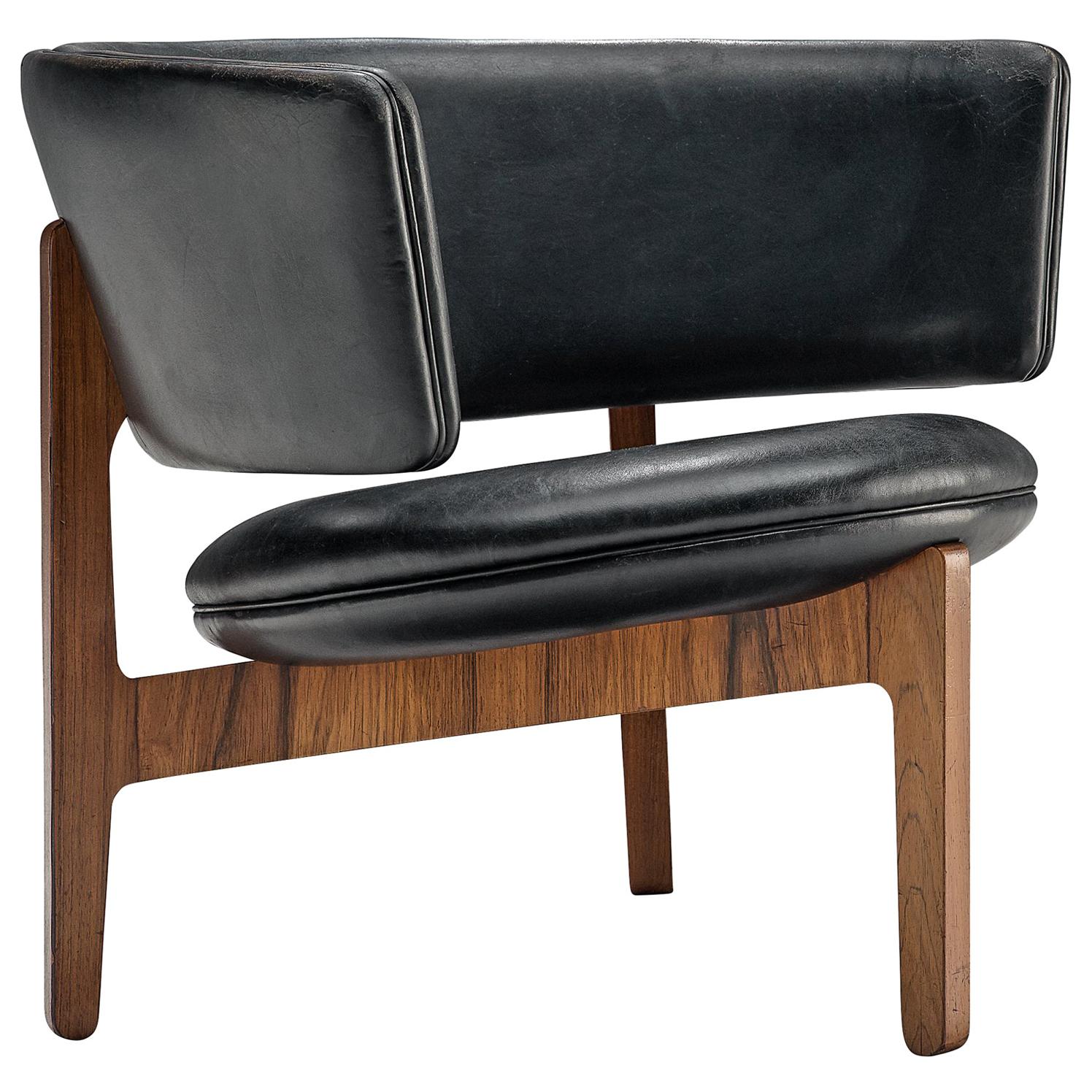 Sven Ellekaer Lounge Chair in Rosewood and Original Black Leather