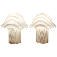 1970s Pair of Small Striped Peill & Putzler Mushroom Table Lamps