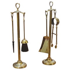 Antique Art Nouveau Brass Fireside Companion Set