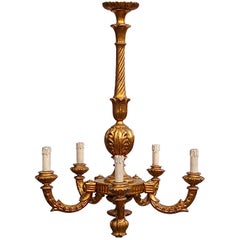 Italian Gilded Wooden Chandelier, 1930s