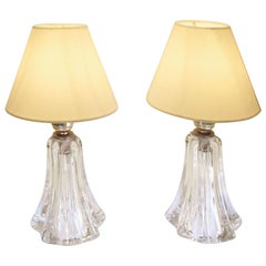 Pair of 1950s Crystal Lamps by Val Saint-Lambert Lamps