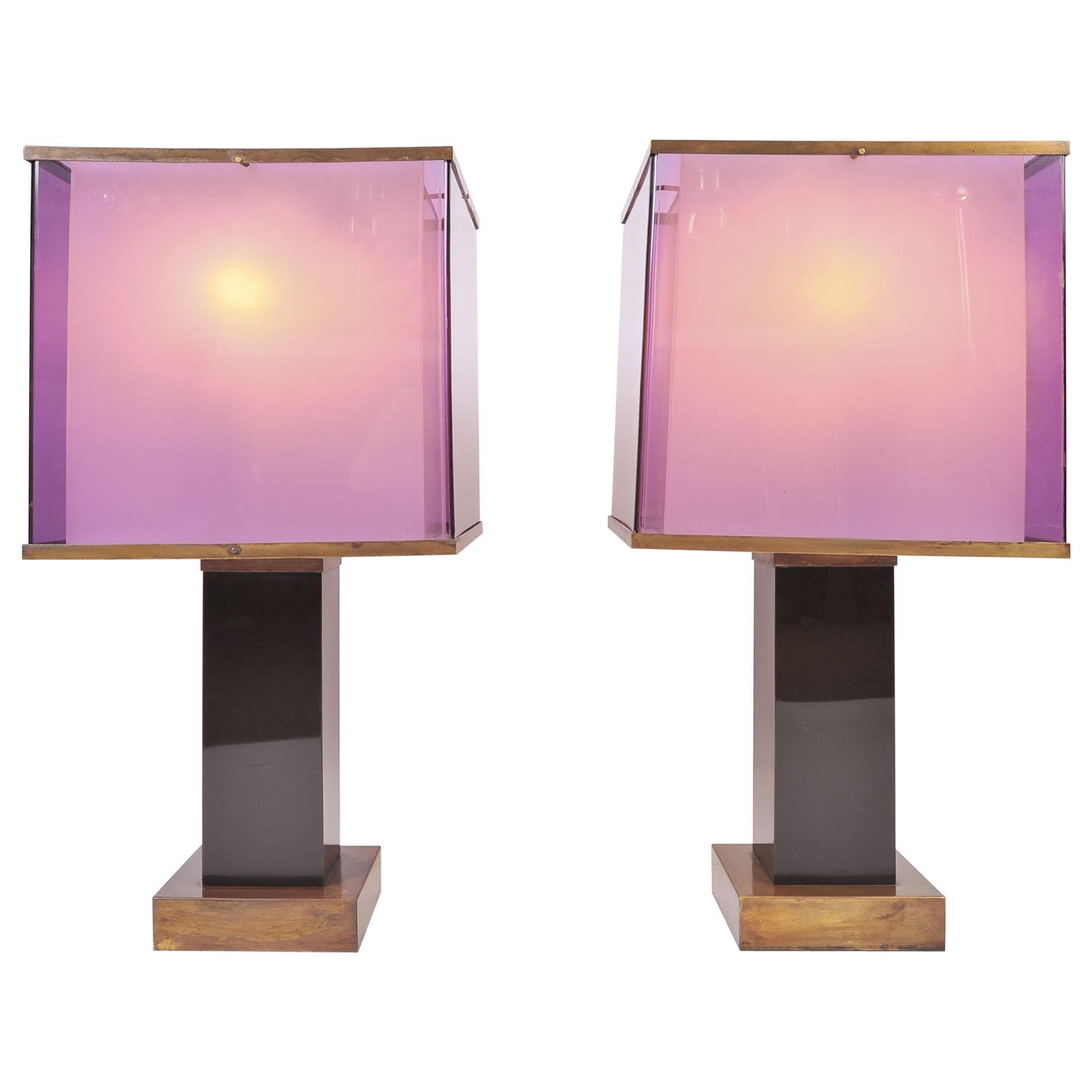 Pair of Large purple 1970s Table Lamps by Romeo Rega