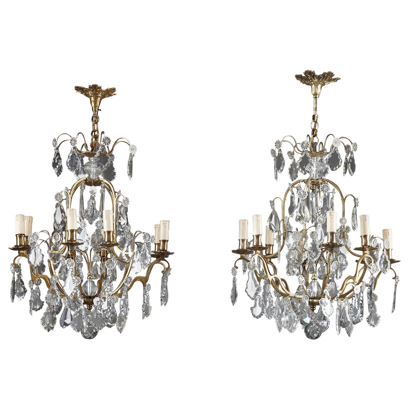 Late 19th Century Crystal and Bronze 8-Light Chandeliers