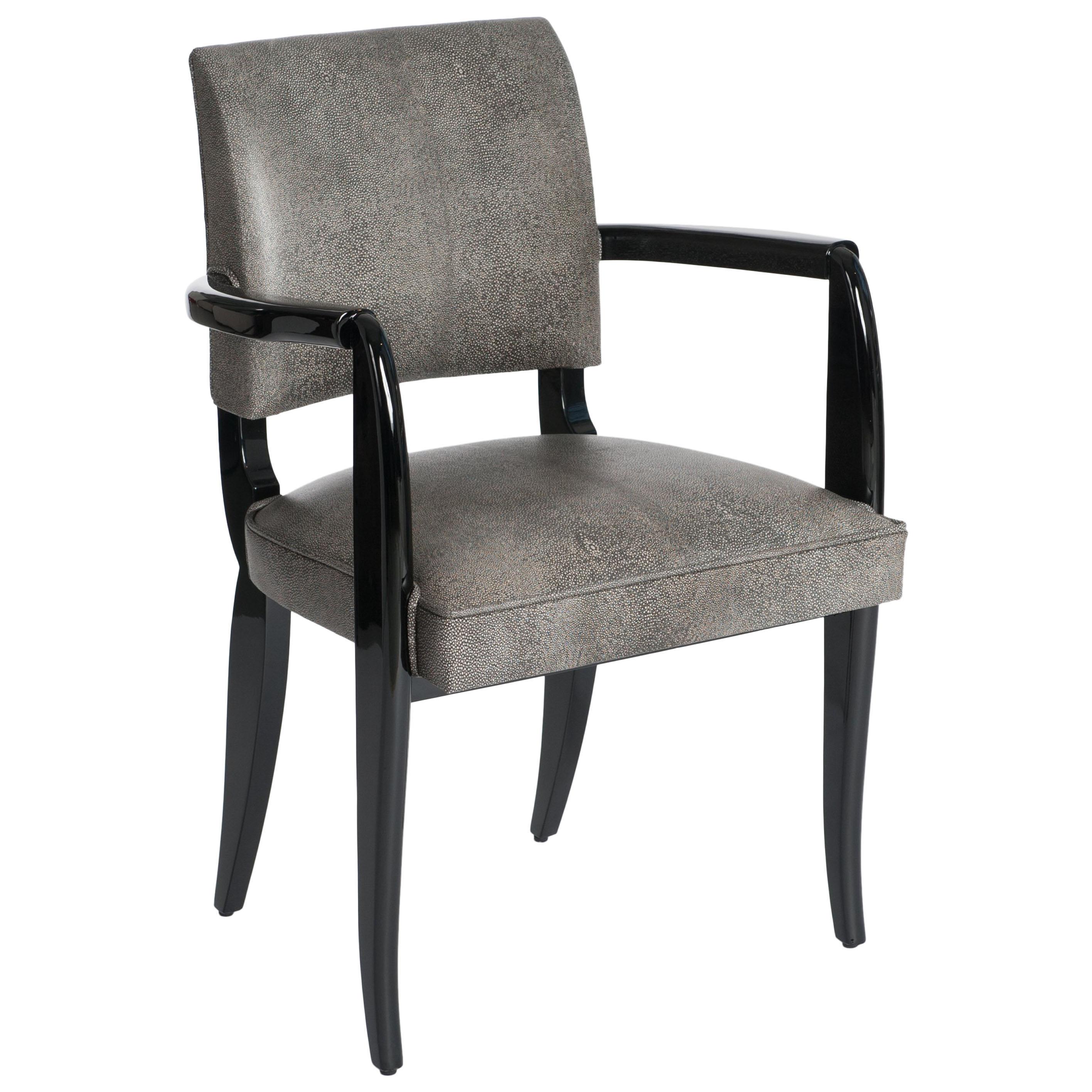 Französischer Art déco-Bürostuhl / Sessel im Art déco-Stil, Schwarz-Weiß Raydesign, farbiges Leder, Raydesign