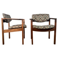 Set of 8 Sculptural Walnut Lounge Chairs, Modernist, Gunlock