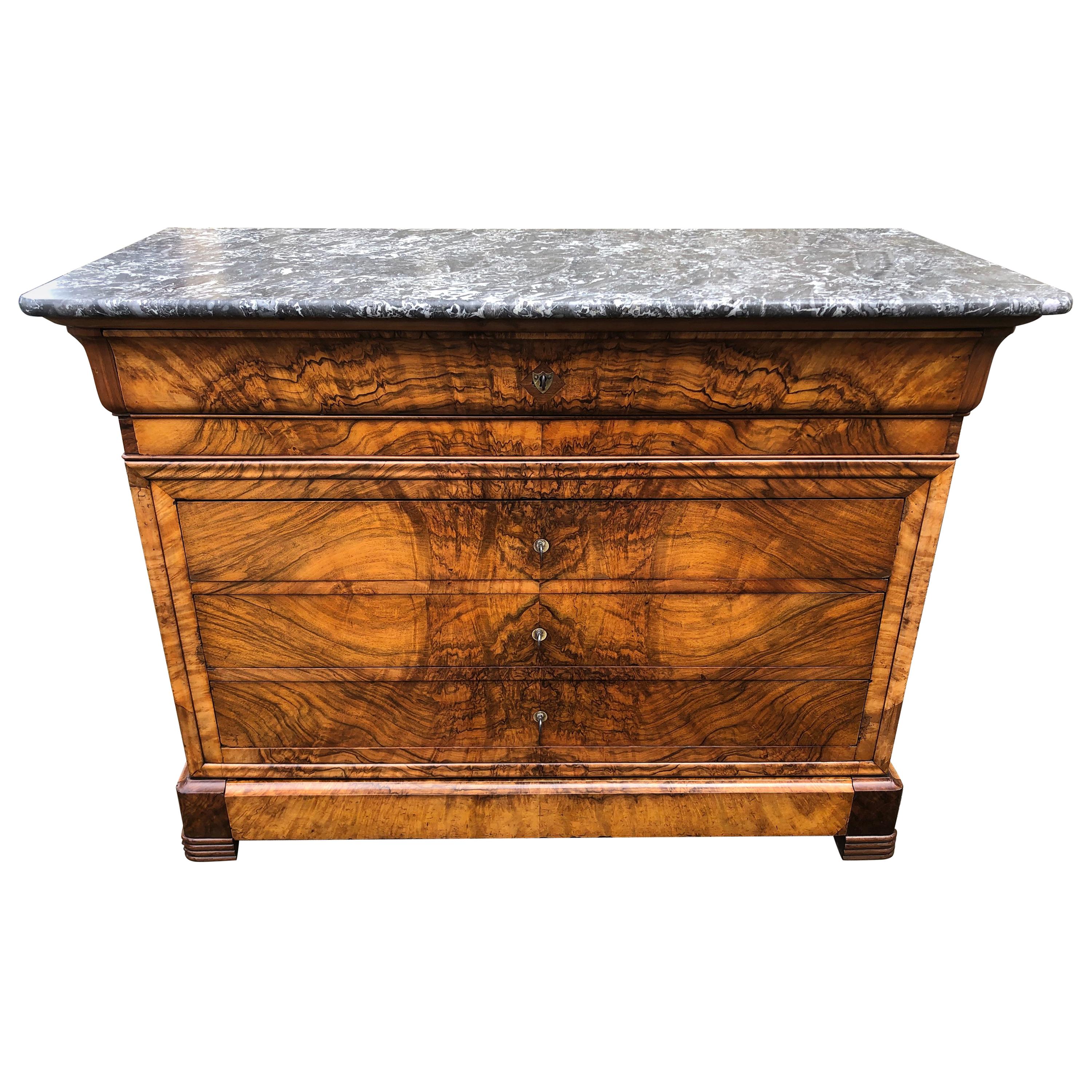 19th Century Marble Top Louis Philippe Commode Secretaire Chest of Drawers