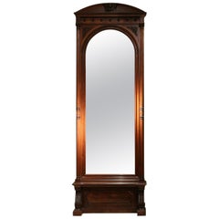 19th Century English Greek Revival Hand Carved Wood Full Length Floor Mirror