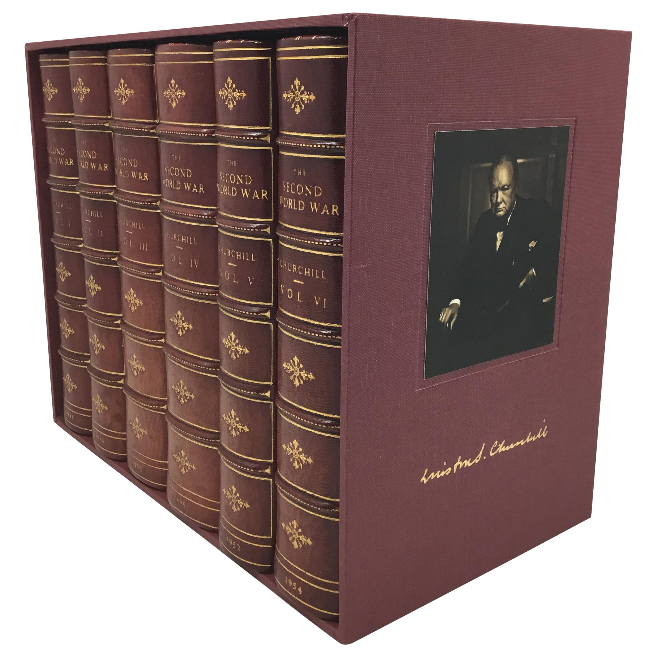 Winston Churchill Signed Set, the Second World War, 6 Volumes in Period Leather