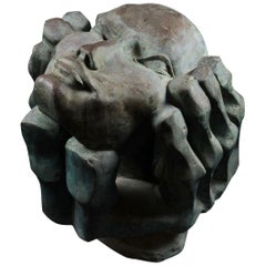 Vintage Bronze Sculpture "Head to Hands" by Etienne Martin