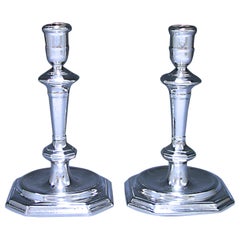 Pair of Queen Anne Cast Sterling Silver Candlesticks, 1712