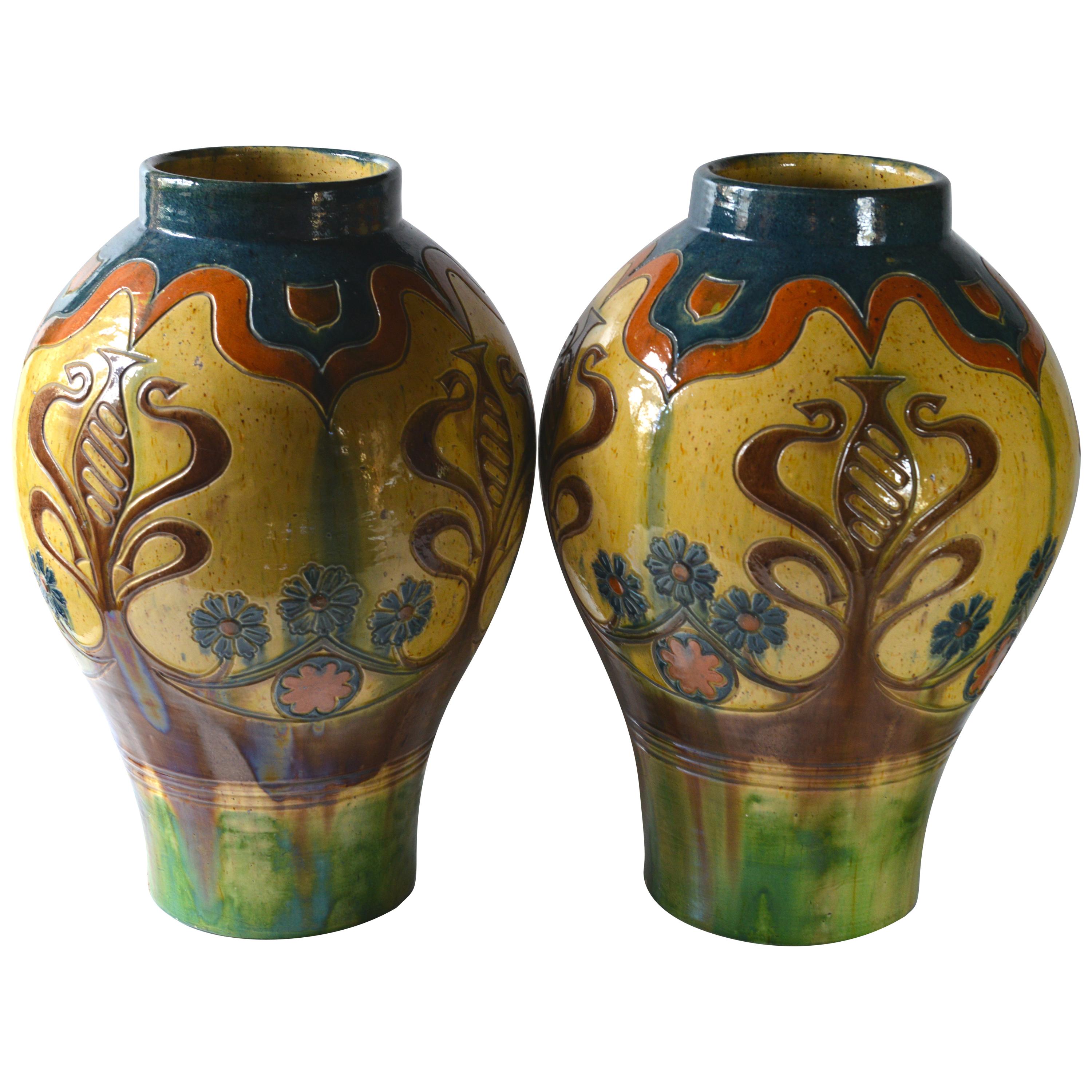Bruges Arts and Crafts Pair of Vases For Sale