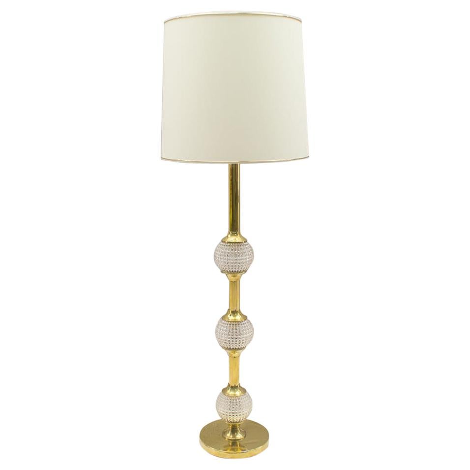 Austrian Hollywood Regency Brass and Illuminated Crystal Floor Lamp, 1960s