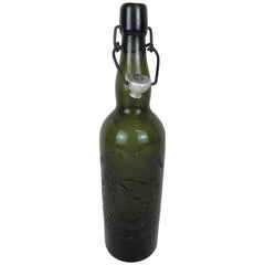 1950s Vintage Italian Birra Italia Beer Green Glass Bottle with Ceramic Stopper