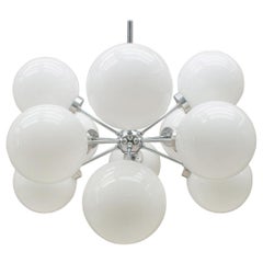 Space Age Chrome Ceiling Sputnik Lamp with 12 Opaline Glass Globes 1970s Germany